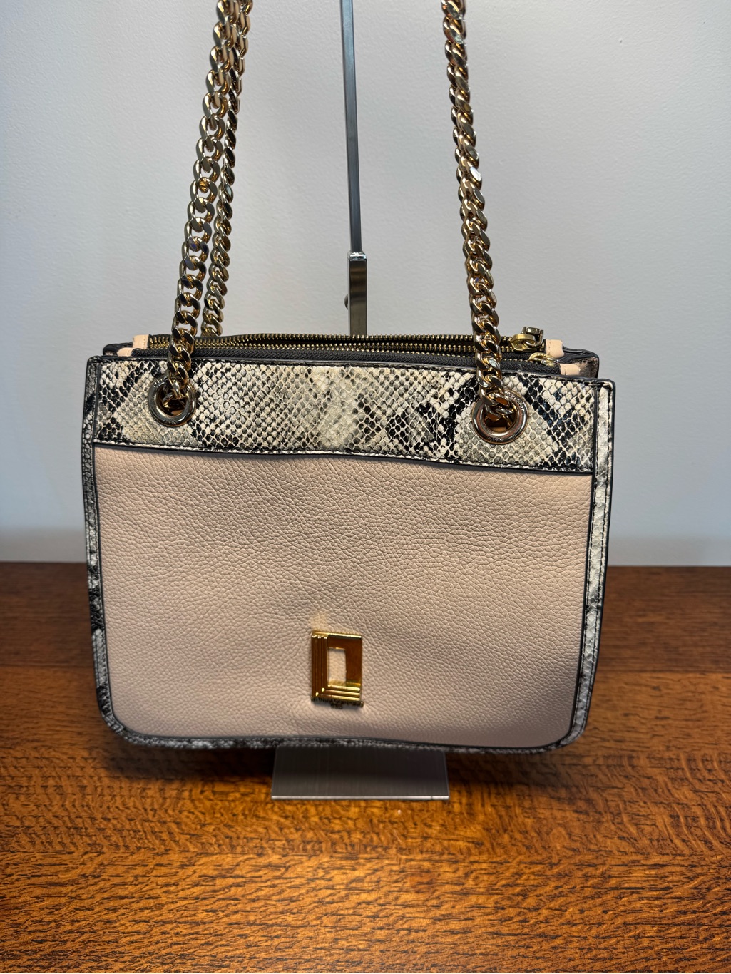 Karl Lagerfeld Blush Pink And Snakeskin Embossed Chain Shoulder Bag
